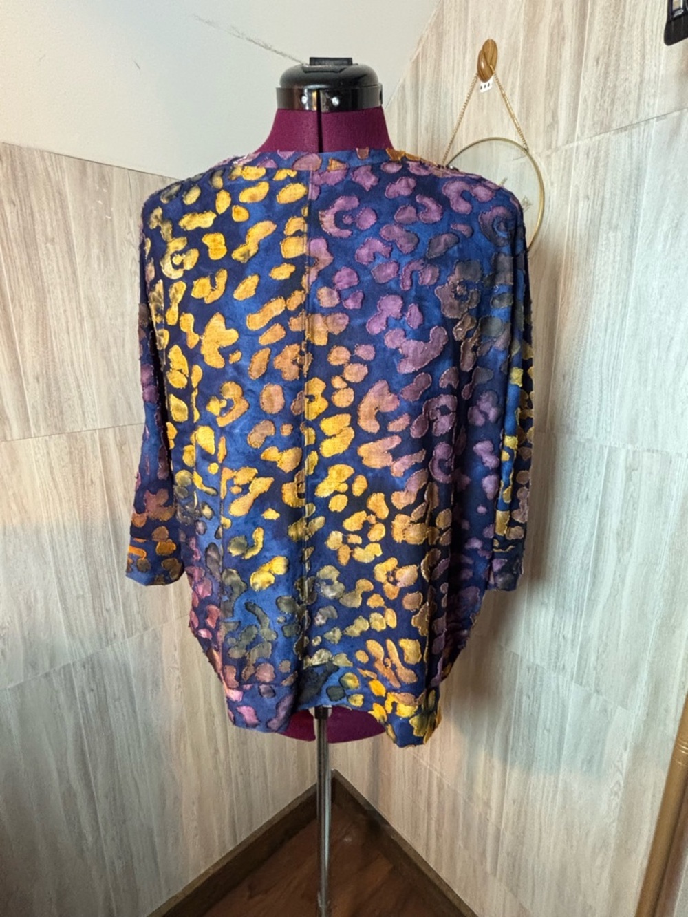 Westbound Purple Blue Top with Gold & Pink Leopard Print